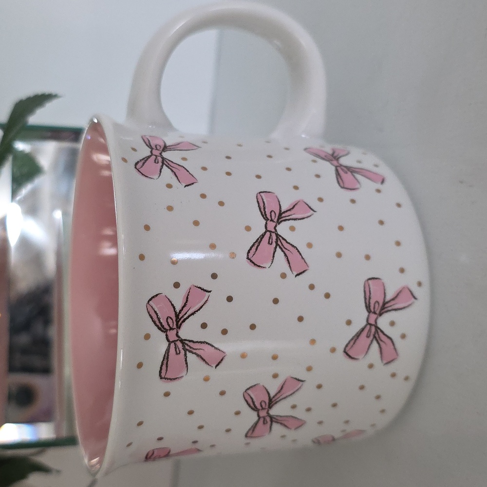 Pink Bow and Gold Polka Dot Mug, NWOT